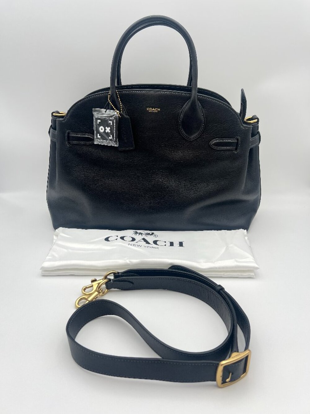 Coach Soft Empire Carryall 40 Bag Black Natural Grain Leather Gold HW CW616